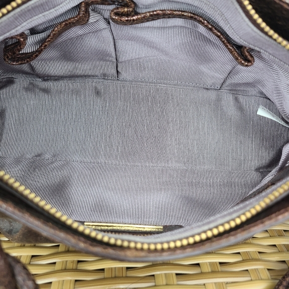 Elliott Lucca Bag Shoulder Handbag Leather Distressed Maroon Gold Hardware Braid - Picture 13 of 15